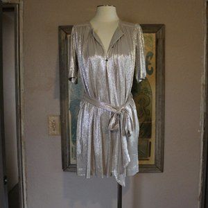 $320 SABINA MUSAYEV loose fit goldish metallic mini dress with belt pockets